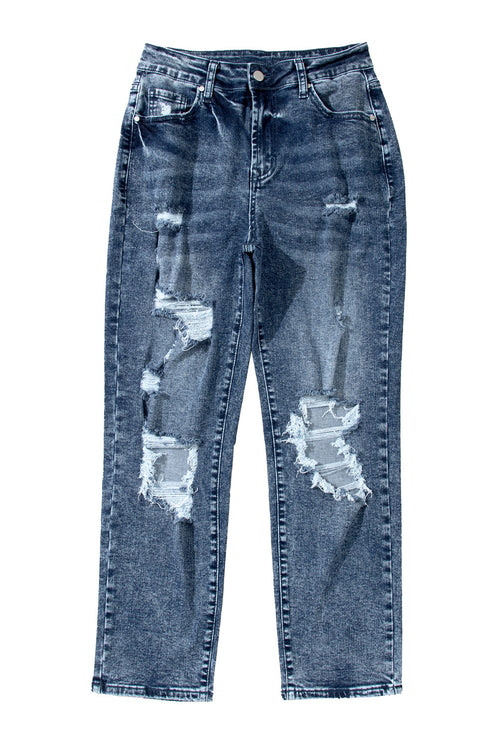 Distressed Frayed Slim Fit High Waist Denim Jeans