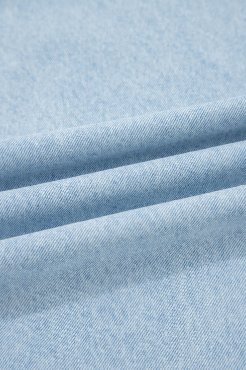 Beaded Side Slit Frayed Pocketed Wide Leg Jeans