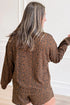 Leopard Print Long Sleeve Henley Top Elastic Waist Shorts Two Piece Outfit Short Set