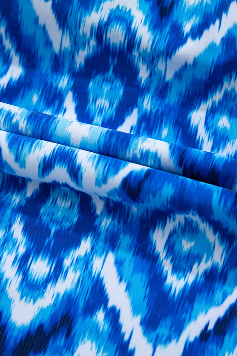 Geometric Ikat Ruffle Trim Strap Tankini Top