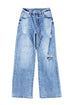 Chic High Rise Distressed Wide Leg Denim Jeans