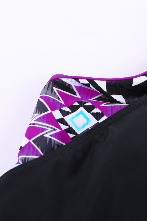 Geometric Accent Strap Scoop Neck Swim Tankini Top