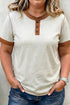 Distressed Paneled Trim Stretch Cotton Henley Tee