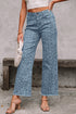 Western Style Leopard Print Frayed Edge Wide Leg Jeans
