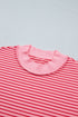 Striped Ribbed Patchwork Mock Neck Baggy Pullover Short Set