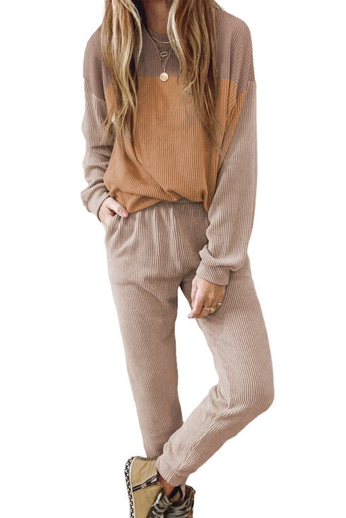 Corded Textured Long Sleeve Pullover And Pant Set