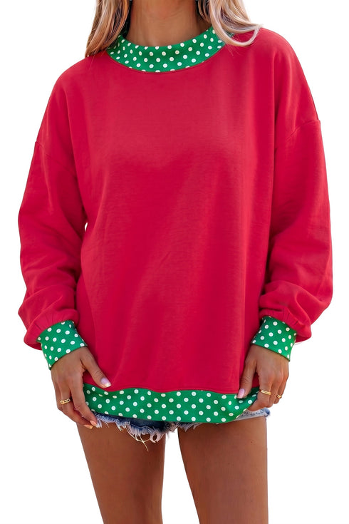 Mock Neck Plaid Pattern Trim Oversized Sweatshirt