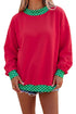 Mock Neck Plaid Pattern Trim Oversized Sweatshirt