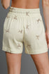 Bow Print Lace Trim Elastic Waist Drawstring Shorts