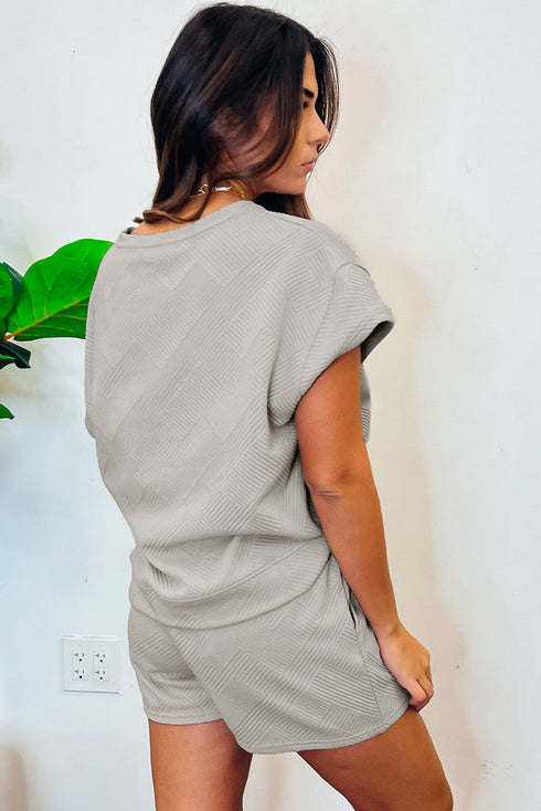 Sequin Rugby Football Textured T Shirt Shorts Graphic Set