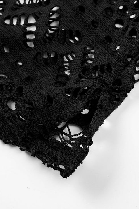 Geometric Openwork Drawstring Waist Swim Cover Up Shorts