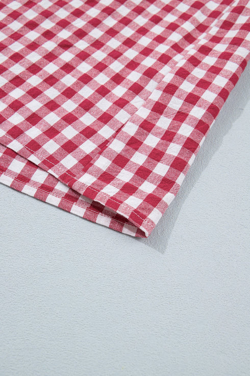 Gingham Striped Patchwork Half Zip Plaid Blouse