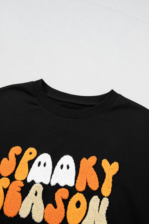 Embroidered Graphic Long Sleeve Round Neck Pullover Sweatshirt