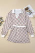 Checkered Polo Collar Long Sleeve Mini Skirt Two Piece Dress