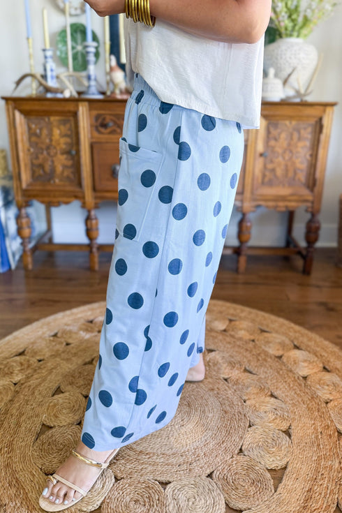 Polka Dot Elastic Waist Wide Leg Relaxed Pants
