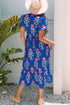 Floral Puff Short Sleeve V Neck High Waist Maxi Dress