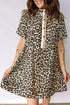 Leopard Print Half Button Short Sleeve Loose Mini Dress