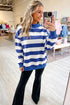 Relaxed Cotton Striped Pattern Mock Neck Sweatshirt