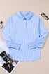 Pinstripe Long Sleeve Smocked Cuff Button Shirt Collar Blouse