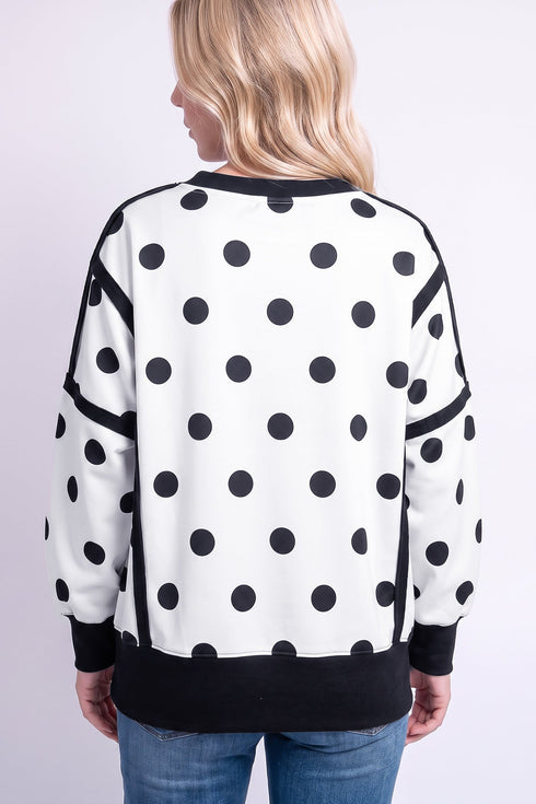 Polka Dot Patchwork Round Neck Baggy Sweatshirt