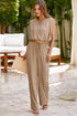 Solid Keyhole Puffy Tank Drawstring Loose Pant Set