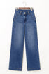 Double Button Zip Fly Wide Straight Leg Jeans
