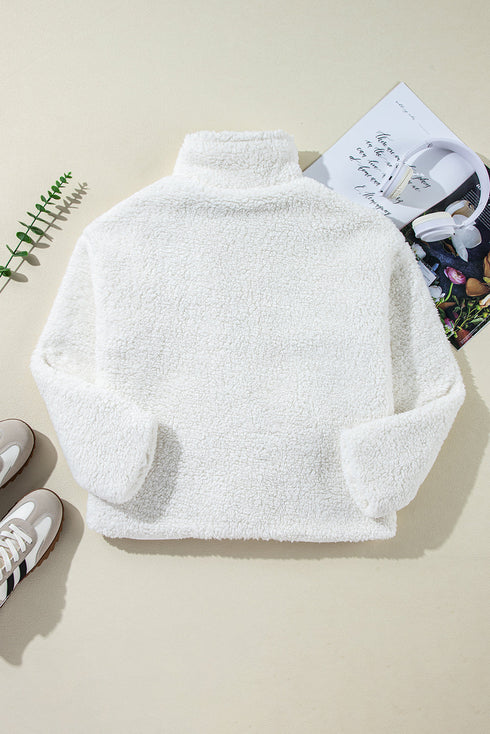 Faux Fur Fleece Button Front Pocketed Lapel Jacket