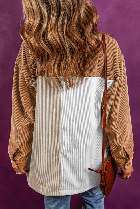 Casual Loose Fit Paneled Corduroy Shirt Jacket