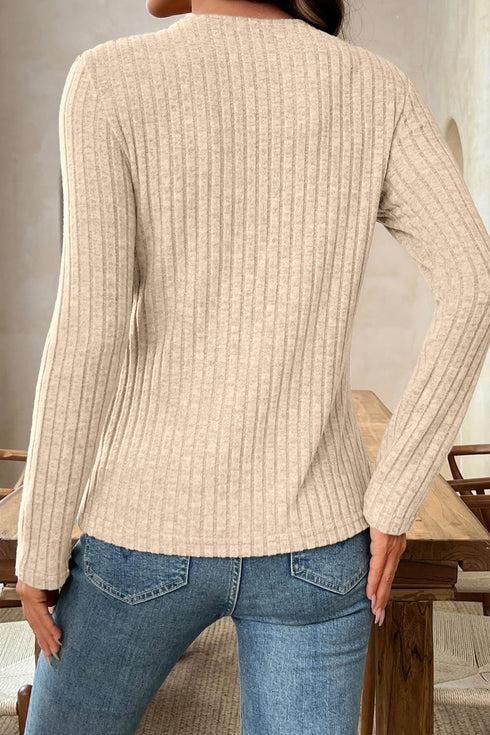 Ribbed Knit Cowl Neck Long Sleeve Top