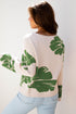 Abstract Botanical Print Boat Neck Knit Pullover Sweater