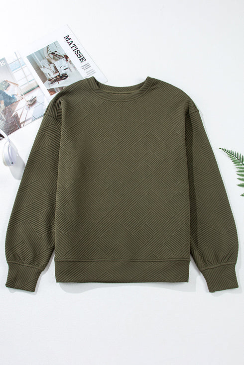 Textured Round Neck Drop Shoulder Pullover Sweatshirt