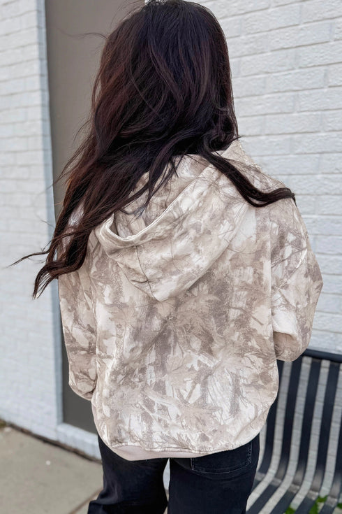 Abstract Print Ribbed Cuffs Hem Long Sleeve Hoodie