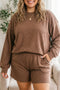 Drop Shoulder Long Sleeve Elastic Waist Lounge Set