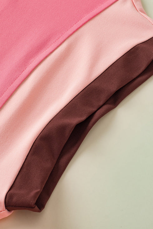 Casual Blocked Pattern Patchwork Cap Sleeve Short Set