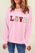 Textured Love Graphic Crew Neck Pullover Sweatshirt