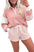Coordinated Striped Pullover Top Drawstring Short Set