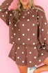 Polka Dot Raw Hem Relaxed Pullover Loose Skort Two Piece Short Set