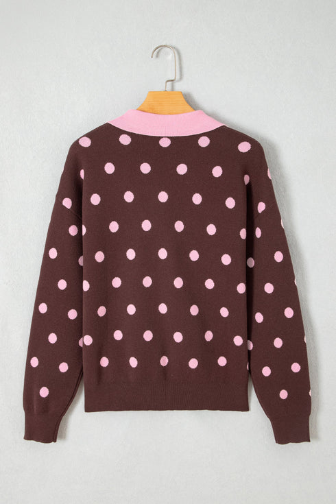 Polka Dot Pattern Collared Loose Pullover Sweater