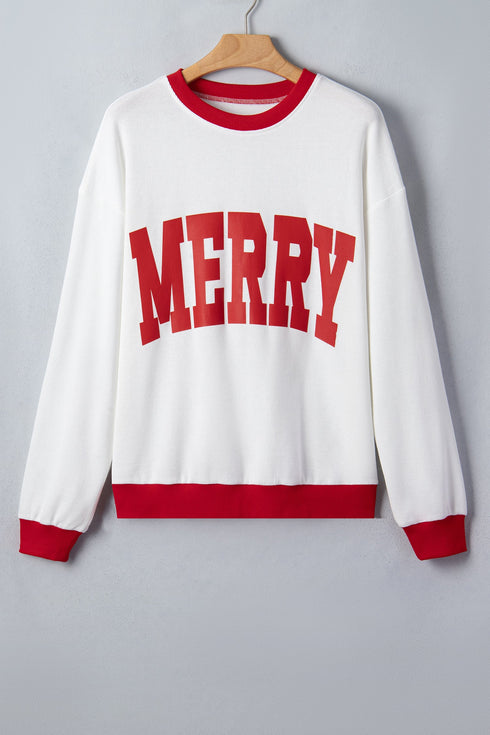Letter Graphic Waffle Knit Textured Trim Slogan Pullover Sweatshirt