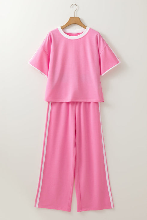 Bold Varsity Stripe Wide Leg Relaxed Pant Set