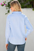 Pinstripe Long Sleeve Smocked Cuff Button Shirt Collar Blouse