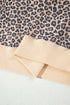 Leopard Print High Neck Long Sleeve Ribbed Cuffs Hem Sweatshirt