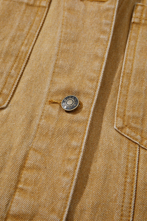Metal Button Front Long Sleeve Collar Denim Jacket
