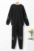 Star Print Long Sleeve Drawstring High Waist Pant Set