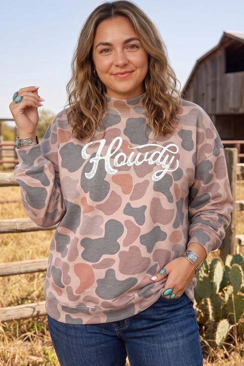 Allover Camouflage Western Graphic Print Pullover Sweatshirt