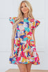 Abstract Print Ruffled Flutter Sleeve A-Line Mini Dress