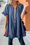 Chambray Denim Ruffle Hem Half Sleeve Open Loose Kimono