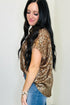 Metallic Leopard Print Dolman Sleeve Button Down Shirt