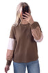 Floral Print Long Sleeve Textured Loose Pullover Tunic Top