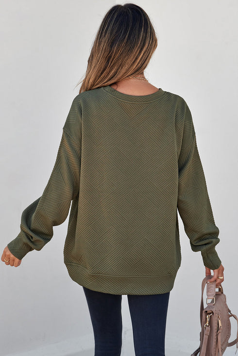 Textured Round Neck Drop Shoulder Pullover Sweatshirt